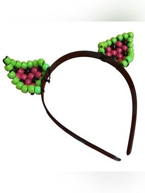 Hand Crafted Watermelon-Themed Beaded Cat Ear Headband